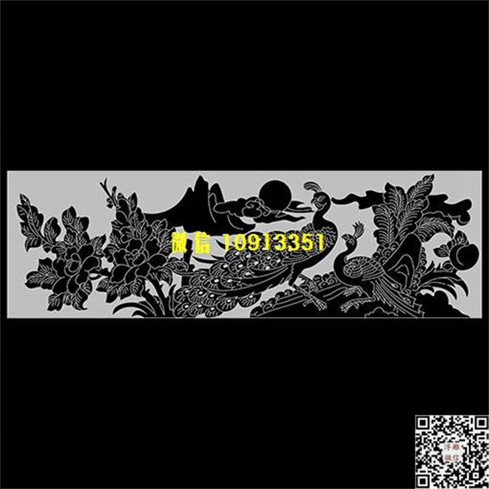 精雕图孔雀牡丹272栏板精雕图线雕图线条图单线铣底图_电脑雕刻plt文泰矢量图精雕图浮雕图